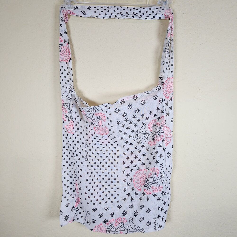 FREE PEOPLE Gauzy Shopper Reusable Tote Bag Stars Dots Floral Boho Market Sling